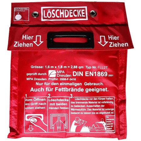 Löschdecke 1,6m x 1,8m in Tasche – grosse Sicherheitsdecke für Gastro & Werkstatt