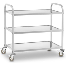 Carrello di servizio inox con 3 ripiani e freni 500 kg