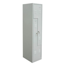 Wolfstahl Garderobenschrank Kleiderspind in "Z"-Form 2 Schliessfächer Zylinderschloss Lichtgrau - Enzianblau