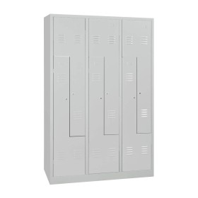 Wolfstahl Garderobenschrank Kleiderspind in "Z"-Form 6 Schliessfächer Zylinderschloss Lichtgrau - Enzianblau