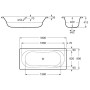 Roca Baignoire en acier Steel Duo 180-2 en forme de rectangle 180 x 80 cm - vue technique