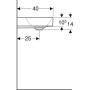 Vasque à poser Geberit ONE, sans trou de robinet, sans trop-plein, sortie verticale - vue technique