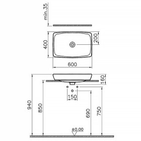 Vasque à poser VitrA Metropole 60 x 40 cm sans trop-plein, satiné