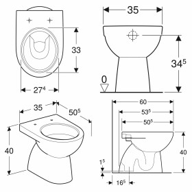 Geberit Renova WC a terra a scarico verticale, forma parzialmente chiusa