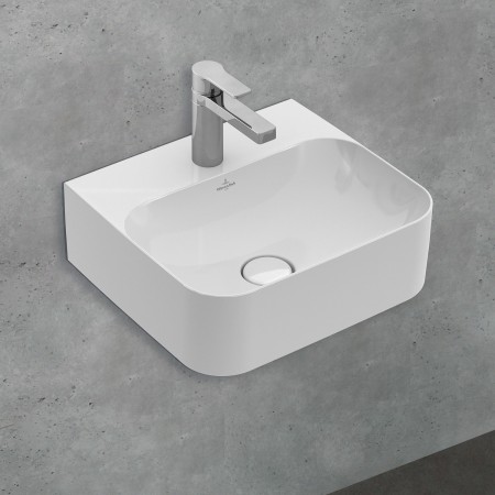 Villeroy & Boch Finion Handwaschbecken 43 x 39 cm mit Hahnloch, mit ViFlow Überlauf
