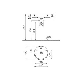 Vasque à poser ronde VitrA Metropole 44,5 x 45 cm avec trop-plein