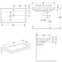 Lavabo Geberit iCon Light 90 cm avec trou de robinet au milieu, sans trop-plein - vue technique