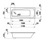 Roca Vasca da bagno incassata in acciaio forma corpo 170 x 75 cm - vista tecnica