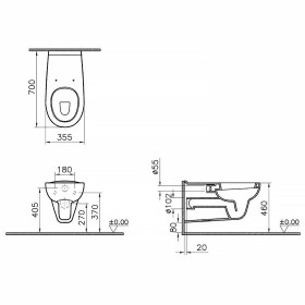 VitrA Conforma WC a parete, scarico a pavimento con bordo di scarico