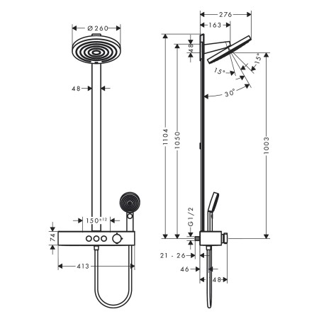 hansgrohe Pulsify Showerpipe 260 2 types de jets EcoSmart, avec Shower Tablet Select 400