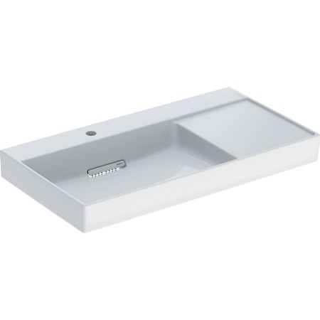 Lavabo Geberit ONE 90 cm, sortie horizontale, 1 trou de robinet, sans trop-plein, tablette à droite