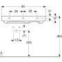 Lavabo Geberit ONE 90 cm, sortie horizontale, 1 trou de robinet, sans trop-plein, tablette à droite - vue technique