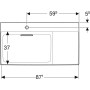 Lavabo Geberit ONE 90 cm, sortie horizontale, 1 trou de robinet, sans trop-plein, tablette à droite