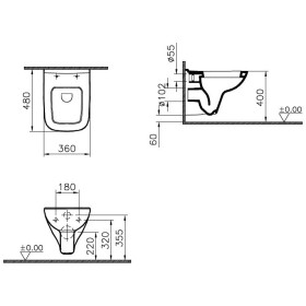 Vaso WC a muro VitrA S20 Compact, con scarico a parete