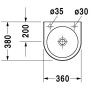 Lavabo Duravit Architec 36 cm, Trou de robinet à droite - vue technique