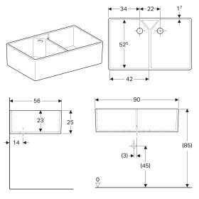 Lavabo doppio uso Geberit Publica 90 x 56 cm con troppopieno
