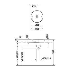 Lavabo da appoggio Duravit Cape Cod 43 cm senza foro per rubinetto