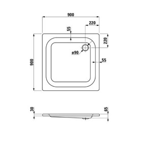 Steel 90 Stahl-Duschwanne flach 90 x 90 x 6,5 cm