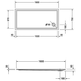 Duravit Starck Slimline Duschwanne Rechteck 160 x 75 cm