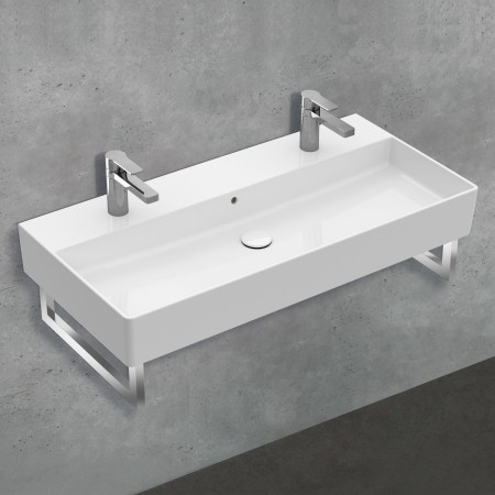 Villeroy & Boch Memento 2.0 Lavabo 100 cm con 2 fori per rubinetto, con troppopieno