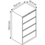 Armoire suspendue Wolfstahl à tiroirs doubles Wolfstahl 4 tiroirs 70 x 62 x 132 cm - vue technique