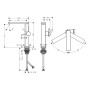 Mitigeur de lavabo monocommande hansgrohe Tecturis E 210 Fine CoolStart avec bec pivotant et bonde - vue technique