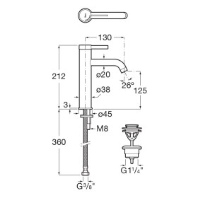 Rubinetto monocomando per lavabo Roca Ona in versione semialta con scarico a clic-clac
