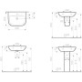 Vasque VitrA S20 60 cm, sans trou de robinet, avec trop-plein - vue technique