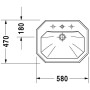 Lavabo encastré Duravit 1930 58 cm - vue technique