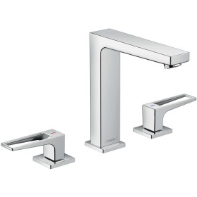 Rubinetteria lavabo a tre fori hansgrohe Metropol 160 con manopole ad anello e scarico Push-Open