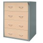 Wolfstahl Hängeregistraturschrank doppelbahnig 4 Schubladen 76 x 62 x 132 cm silber-ahorn - technische Ansicht