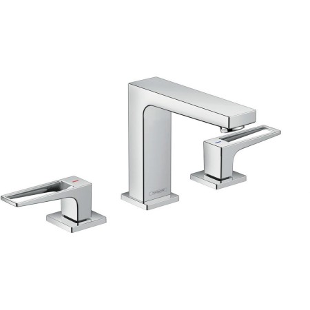 Robinet de lavabo 3 trous hansgrohe Metropol 110 avec poignées en forme de boucle et bonde Push-Open