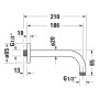 Duravit Brausearm gebogen 21 cm, mit eckiger Rosette - technische Ansicht