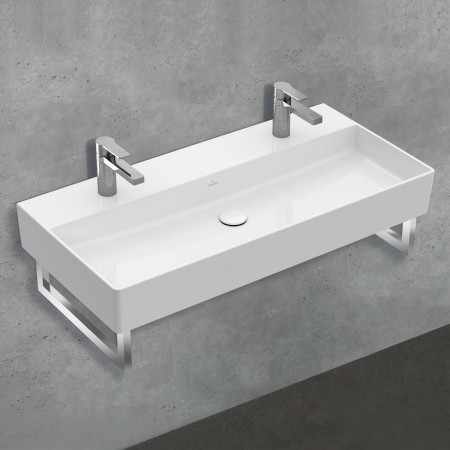 Villeroy & Boch Memento 2.0 Lavabo 100 cm con 2 fori per rubinetto, senza troppo pieno