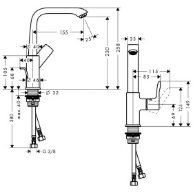 Rubinetto monocomando per lavabo hansgrohe Metris 230 con beccuccio orientabile