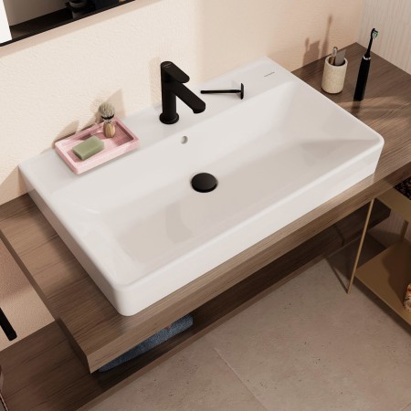hansgrohe Xanuia Q Lavabo d'appoggio satinato 800/480 con foro miscelatore e troppopieno