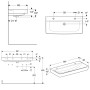 Lavabo Geberit Renova Plan 100 cm avec 2 trous de robinet à gauche et à droite, avec trop-plein - vue technique
