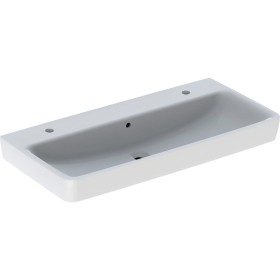 Lavabo Geberit Renova Plan 100 cm avec 2 trous de robinet à gauche et à droite, avec trop-plein