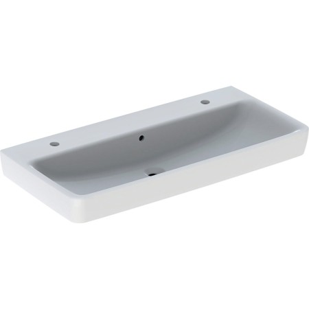 Lavabo Geberit Renova Plan 100 cm avec 2 trous de robinet à gauche et à droite, avec trop-plein