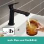 Robinet de lavabo monocommande hansgrohe Rebris E 110 CoolStart économiseur d'eau+ avec vidage à tirette - vue technique
