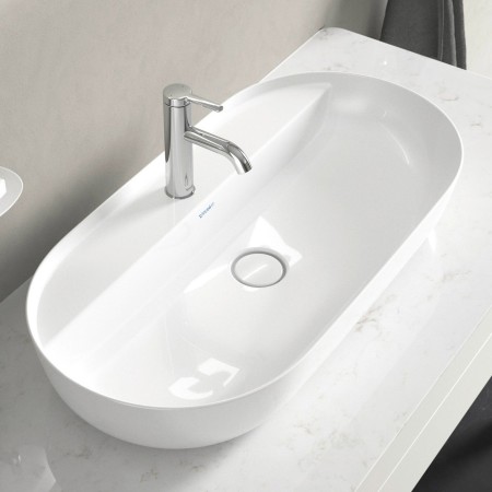 Lavabo surélevé Duravit Luv avec plage de robinetterie 80 x 40 cm
