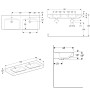 Double vasque Geberit Renova Plan 130 cm avec trou de robinet au milieu, avec trop-plein - vue technique