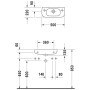 Lavabo Duravit D-Code 50 cm 1 trou de robinet à droite - vue technique