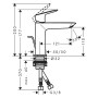 Robinetterie de lavabo monocommande hansgrohe Logis 110 Fine CoolStart avec vidage à tirette - vue technique