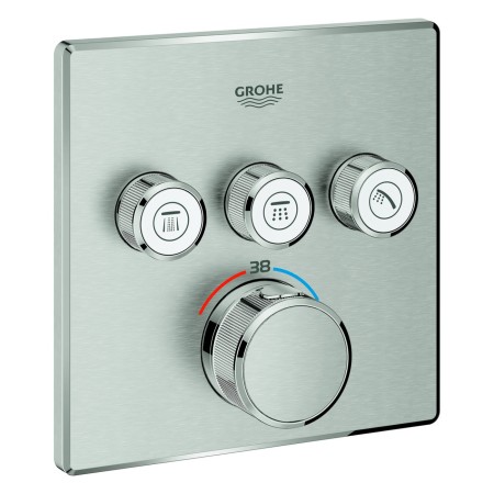 Ensemble thermostatique de finition GROHE Grohtherm SmartControl avec 3 vannes d'arrêt, version carrée