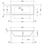 Duravit D-Code Rechteck-Badewanne 180 x 80 cm mit Mittelablauf - technische Ansicht