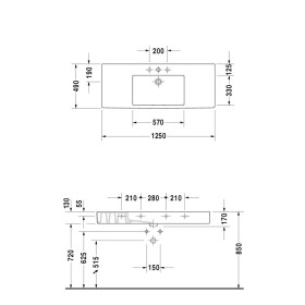 Vasque meuble Duravit Vero 125 cm avec 1 trou pour robinet