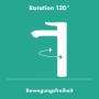 Rubinetto per lavabo hansgrohe Vernis Shape con beccuccio girevole e scarico a tirante - vista tecnica