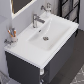 Duravit D-Neo Meuble vasque 80 cm asymétrique, avec 1 trou de robinet et trop-plein, étagère à gauche