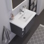 Duravit D-Neo Meuble vasque 80 cm asymétrique, avec 1 trou de robinet et trop-plein, étagère à gauche - vue détaillée